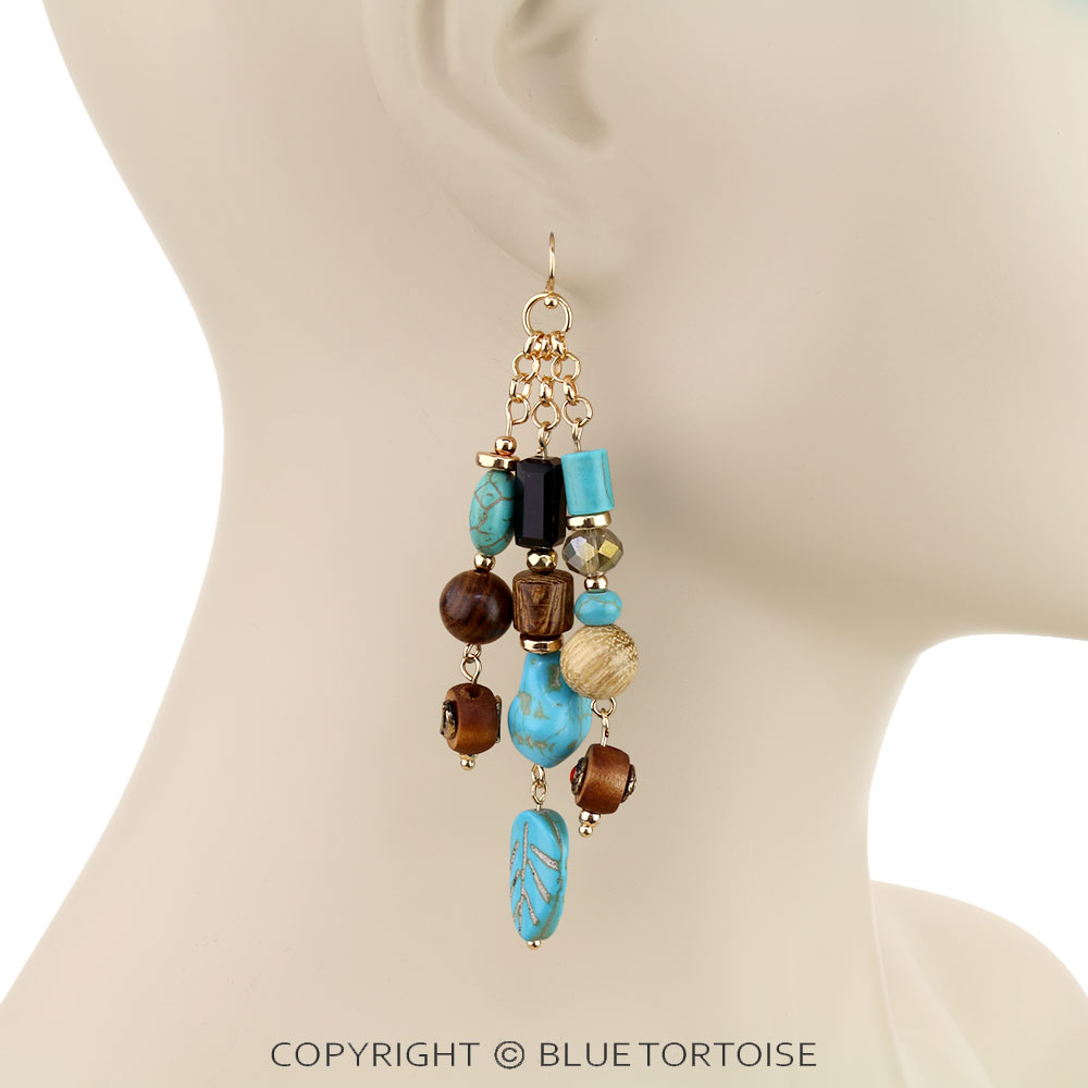 Western Stone and Wood Bead Dangle Earrings - Image 2