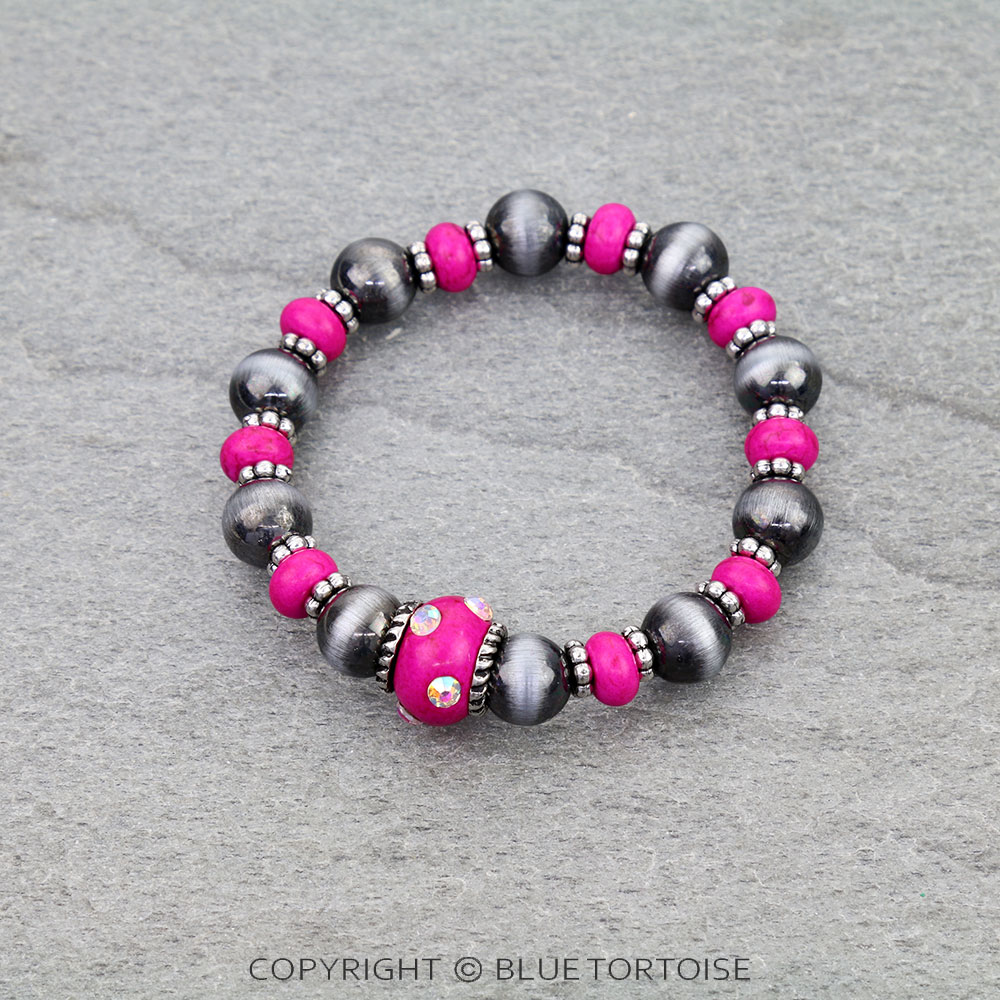 Navajo Style Pearl & Stone Stretch Bracelet