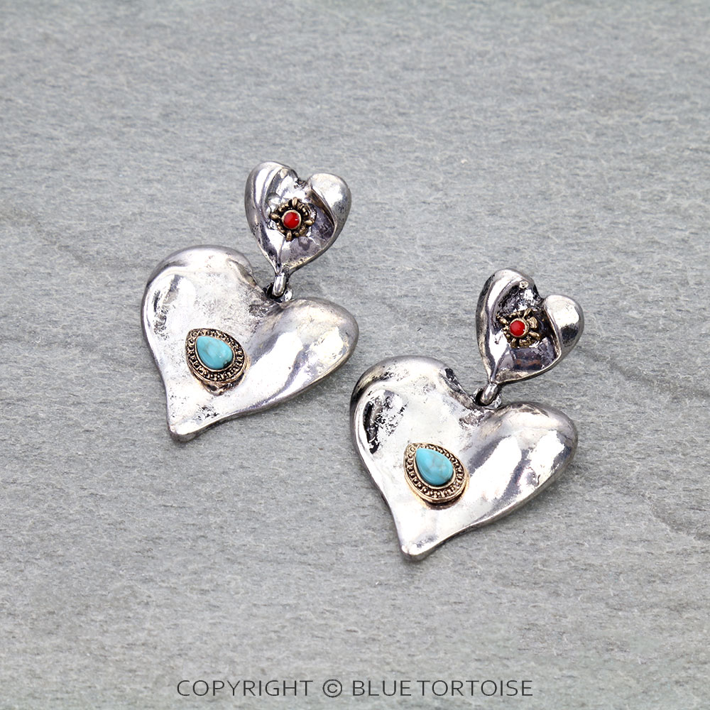 Hammered TXR Heart Stud Earrings