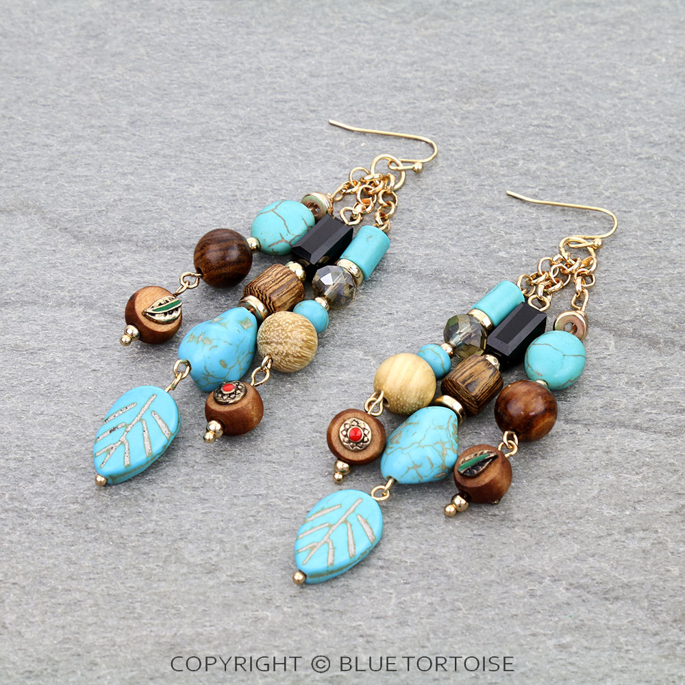 Western Stone and Wood Bead Dangle Earrings