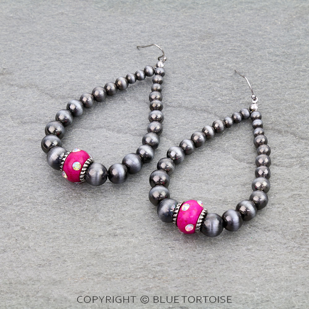 Navajo Style Pearl & Stone Teardrop Dangle Earrings