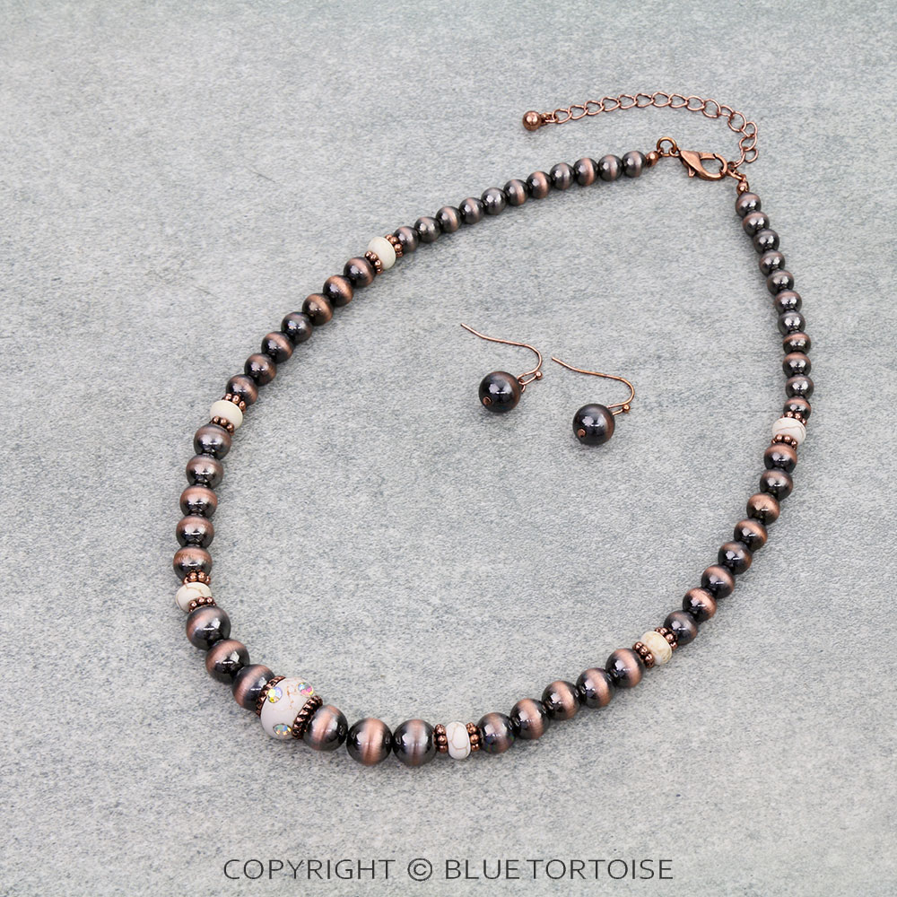 Navajo Style Pearl & Stone Necklace Set