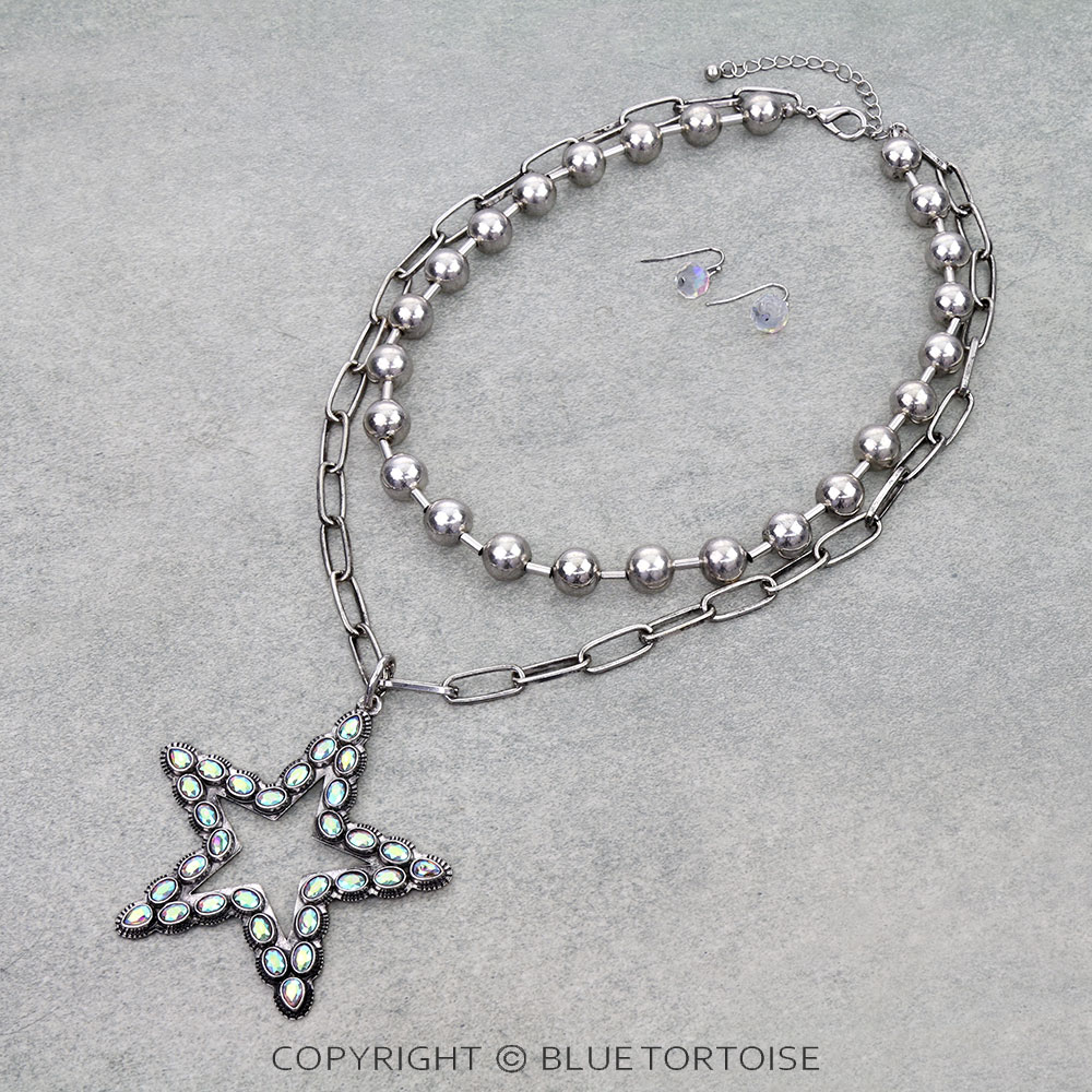 2 Layered Star Pendant Necklace Set