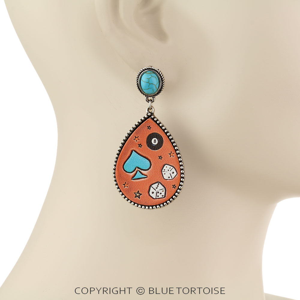 Western Spade Printed Leather Stud Earrings - Image 2