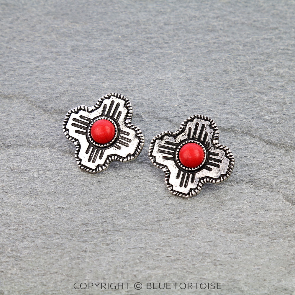 Western Zia Sun Symbol Stud Earrings