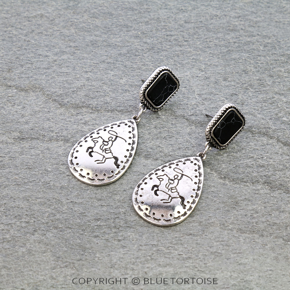Western Rodeo Engraving Stud Earrings