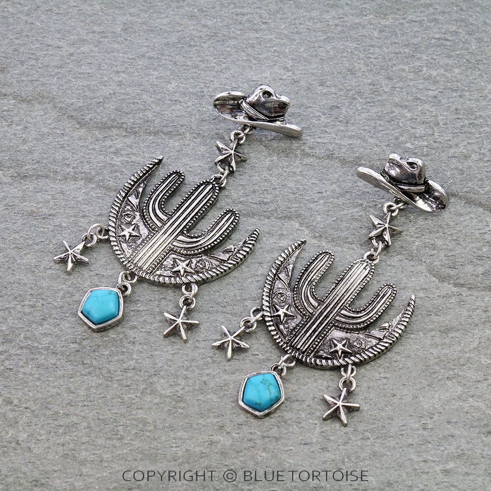 Western Cactus with Cowboy Hat Stud Earrings
