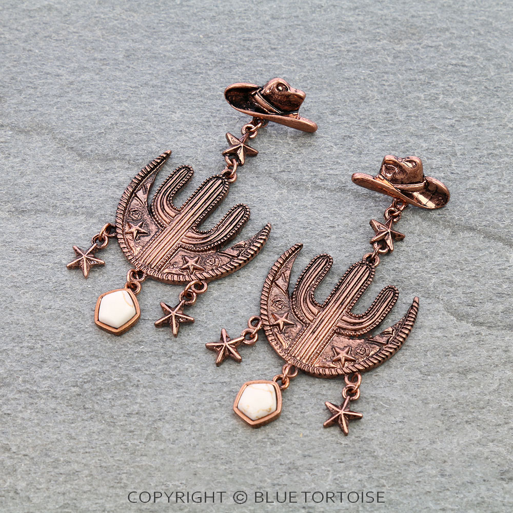 Western Cactus with Cowboy Hat Stud Earrings