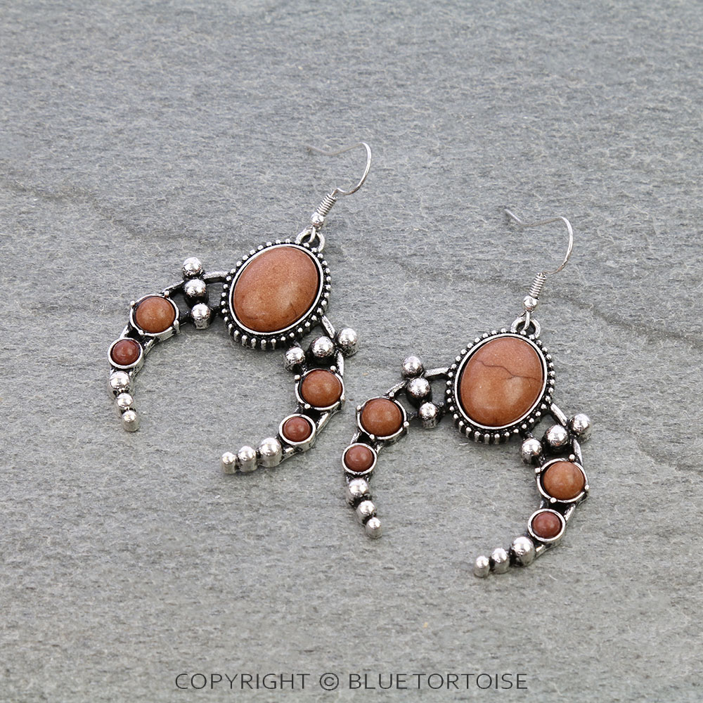 Western Squash Blossom Stone Dangle Earrings