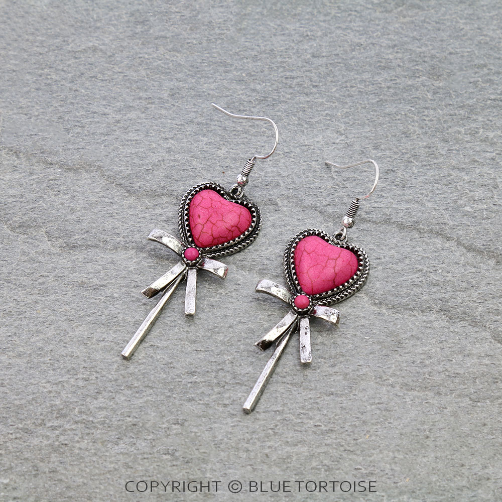 Western Heart Stone Candy Dangle Earrings