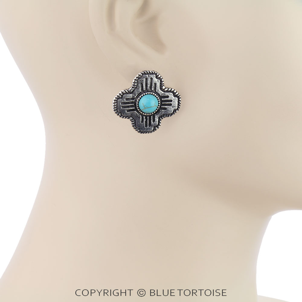 Western Zia Sun Symbol Stud Earrings - Image 2