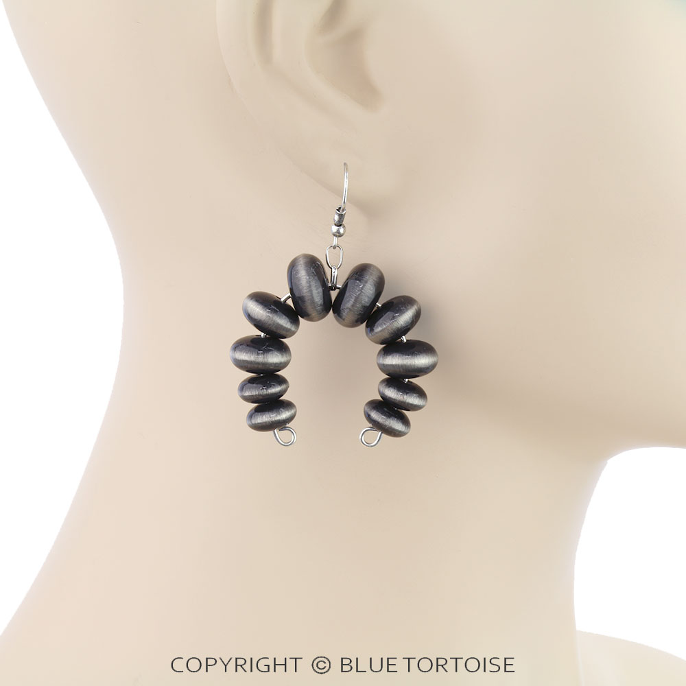 Navajo Style Pearl Squash Blossom Dangle Earrings - Image 2