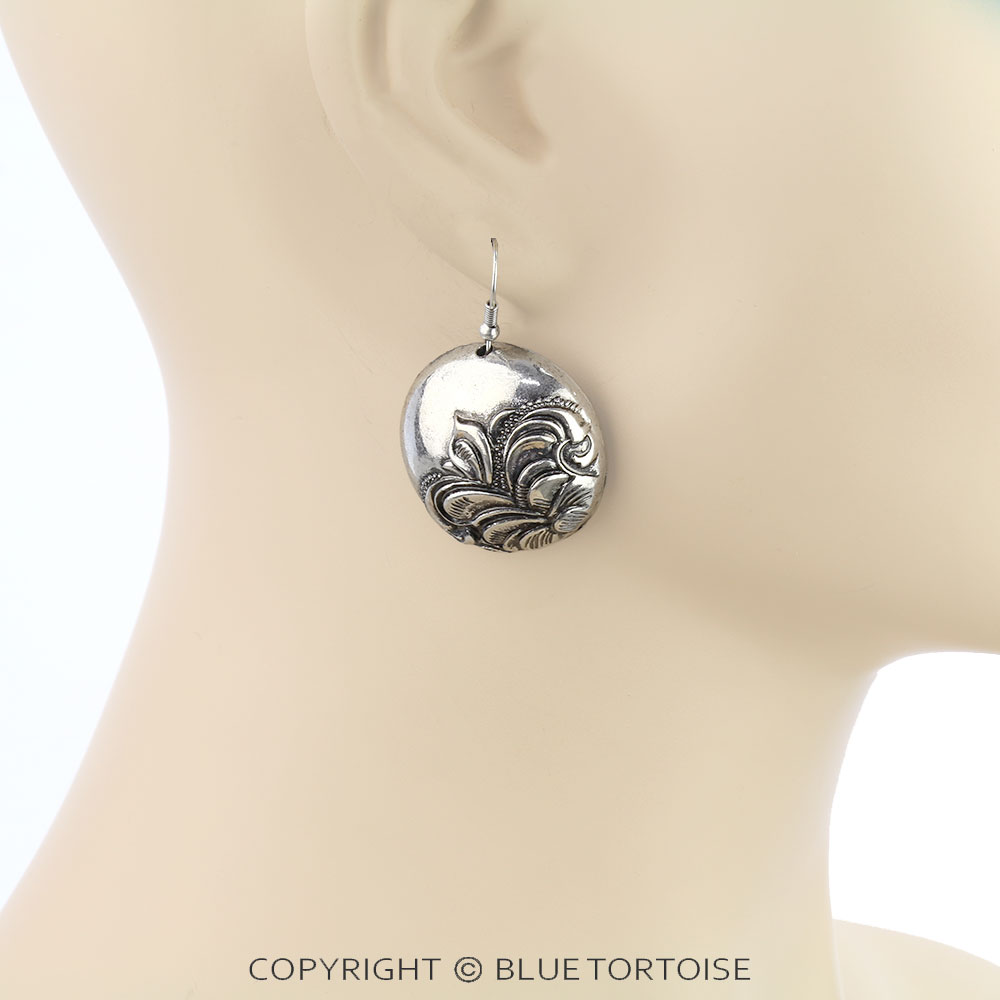 Western Filigree Round Metal Dangle Earrings - Image 2