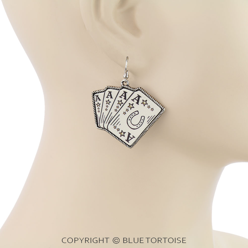 Western Card Printed Leather Dangle Earrings - Image 2