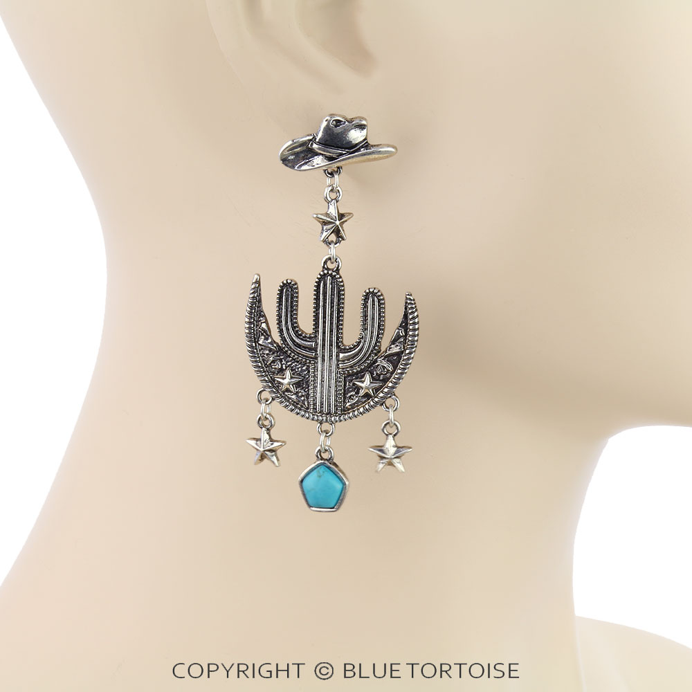 Western Cactus with Cowboy Hat Stud Earrings - Image 2