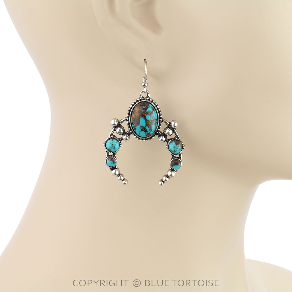 Western Squash Blossom Stone Dangle Earrings - Image 2