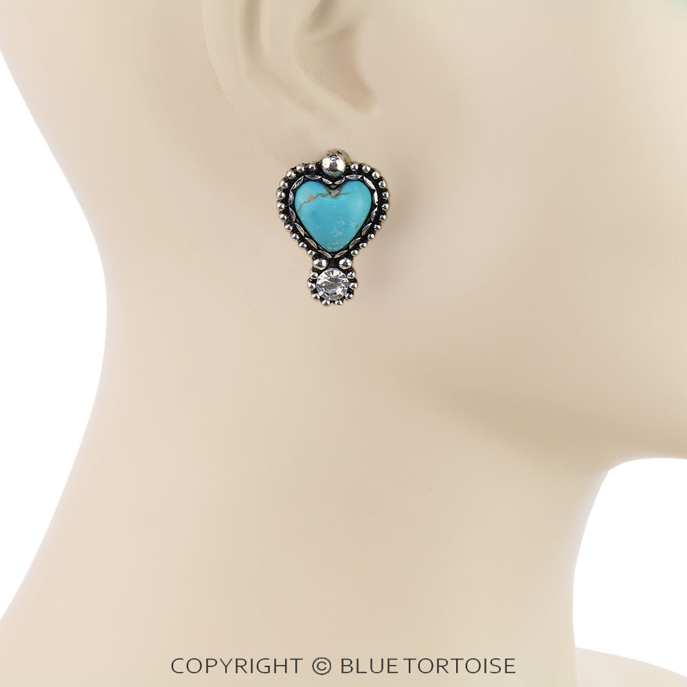 Western Heart Stone Stud Earrings - Image 2