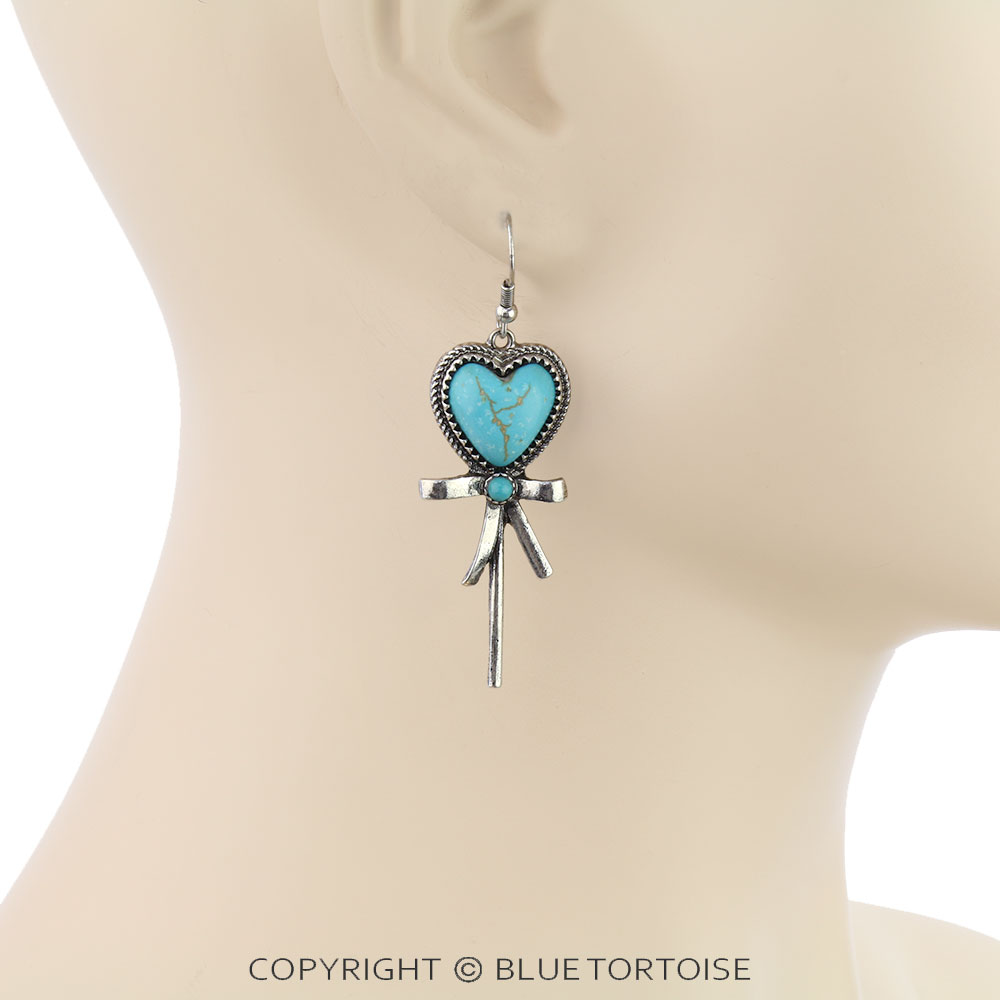 Western Heart Stone Candy Dangle Earrings - Image 2