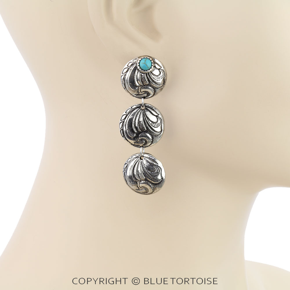 Western Filigree Round Drop Stud Earrings - Image 2