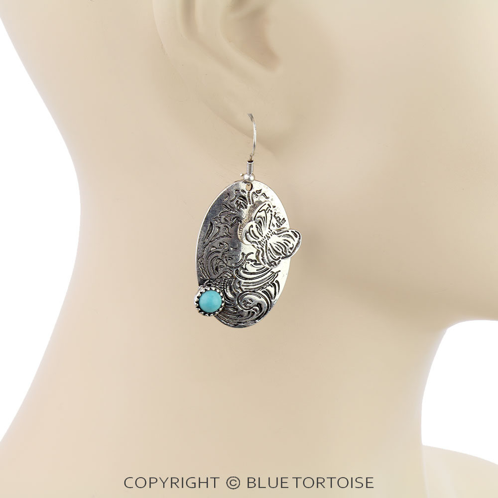 Western Filigree TXR Butterfly Dangle Earrings - Image 2