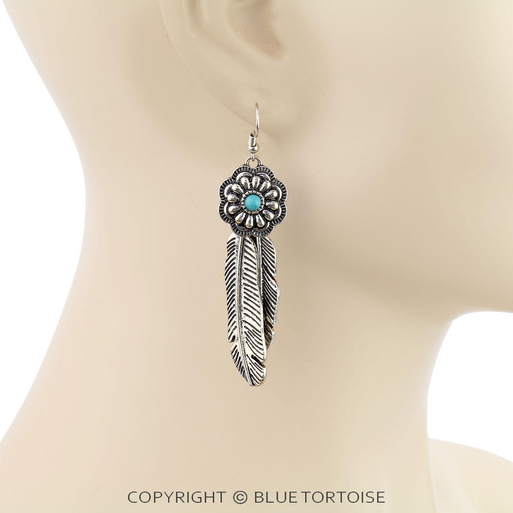 Western Concho & Feather Dangle Earrings - Image 2