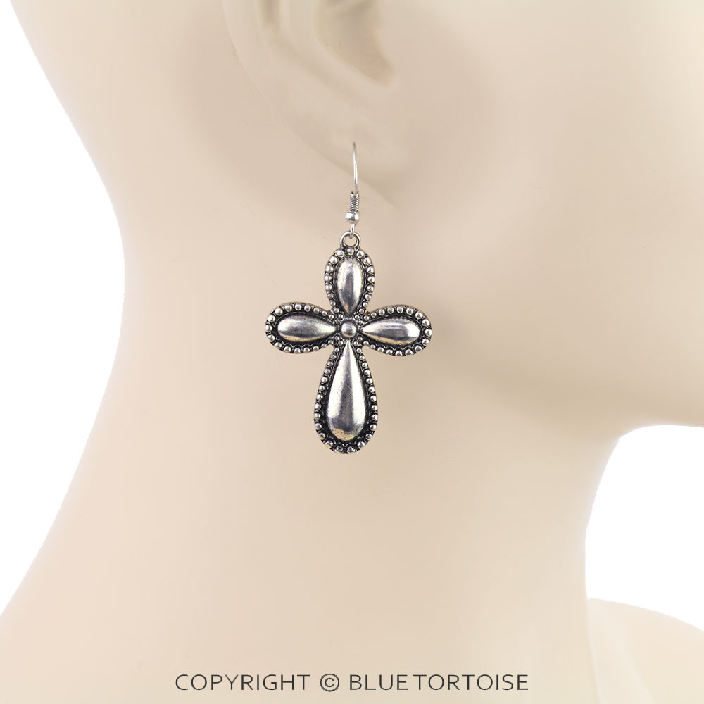 Western 3D TXR Cross Dangle Earrings - Image 2