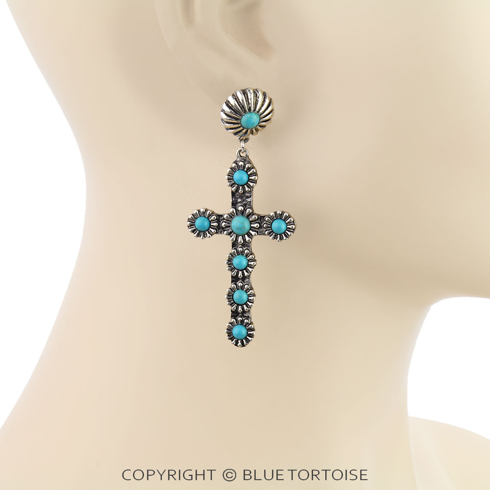 Western Concho TXR Cross Stud Earrings - Image 2