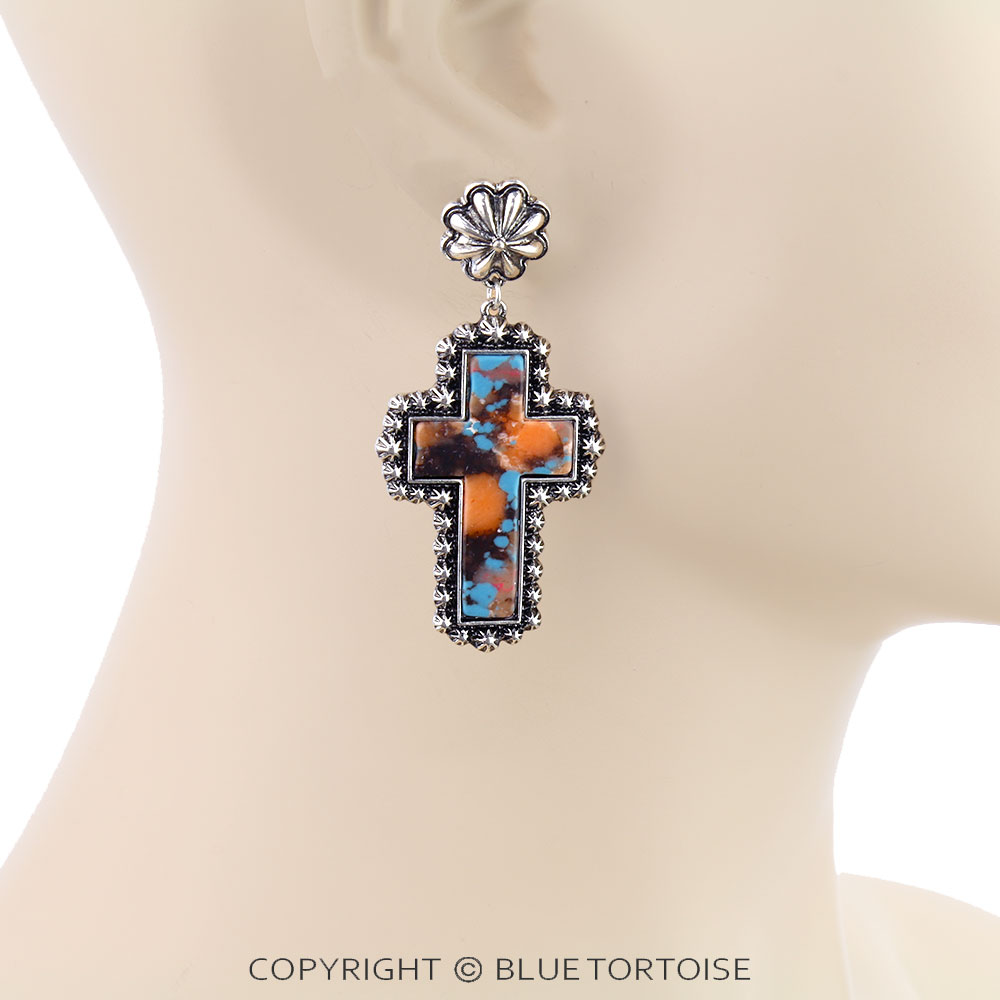Western Concho TXR Cross Stud Earrings - Image 2