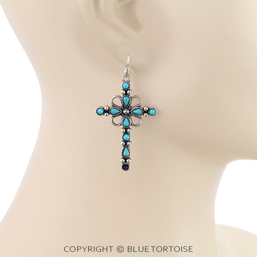 Western Cross Pendant Dangle Earrings - Image 2