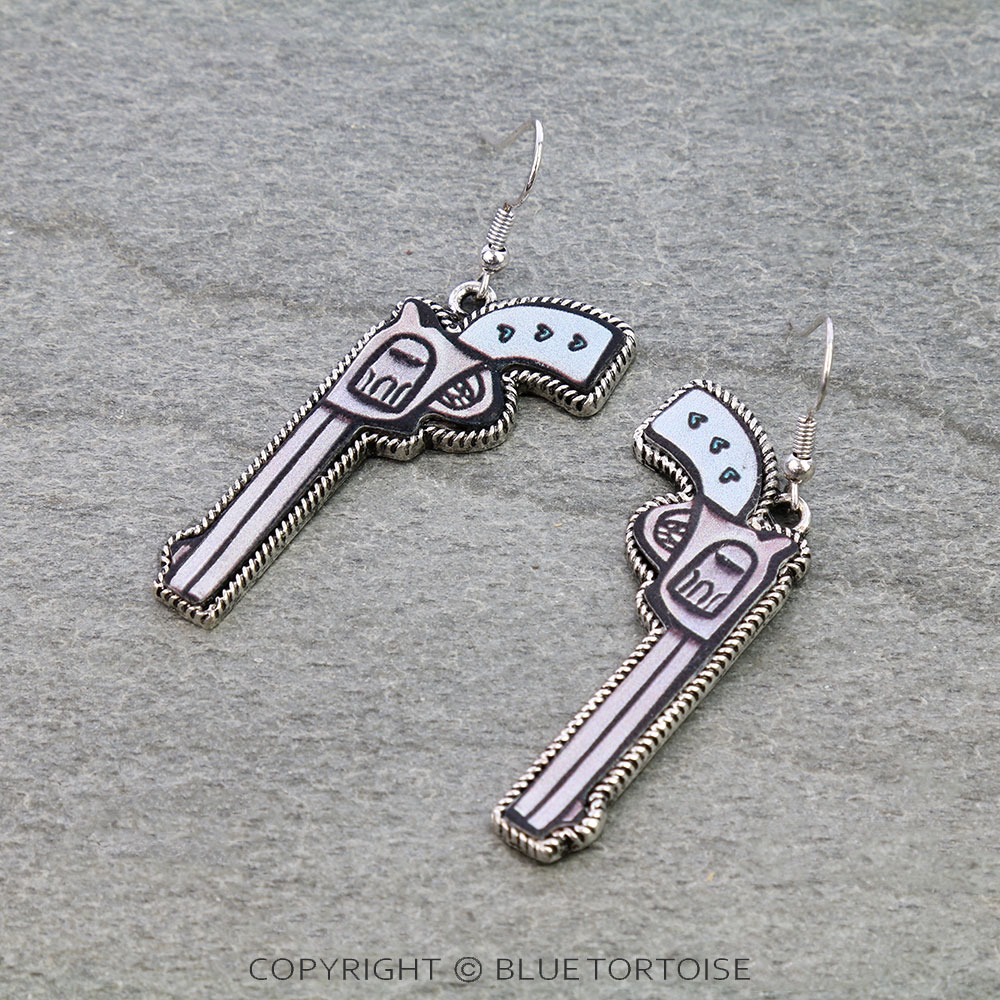 Western Gun Printed Leather Dangle Earrings