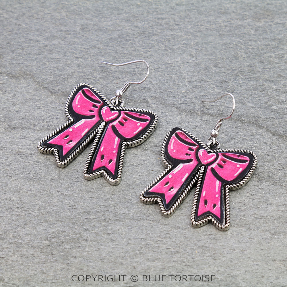 Western Ribbon Printed Leather Dangle Earrings