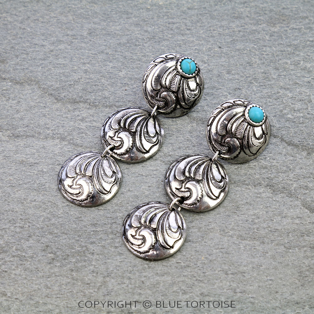 Western Filigree Round Drop Stud Earrings