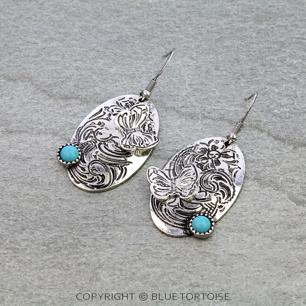 Western Filigree TXR Butterfly Dangle Earrings