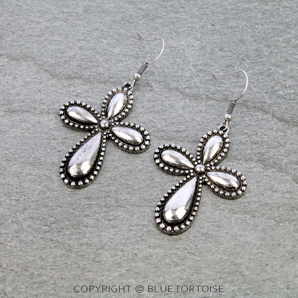 Western 3D TXR Cross Dangle Earrings
