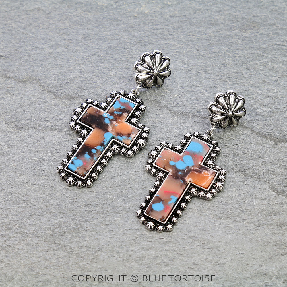 Western Concho TXR Cross Stud Earrings