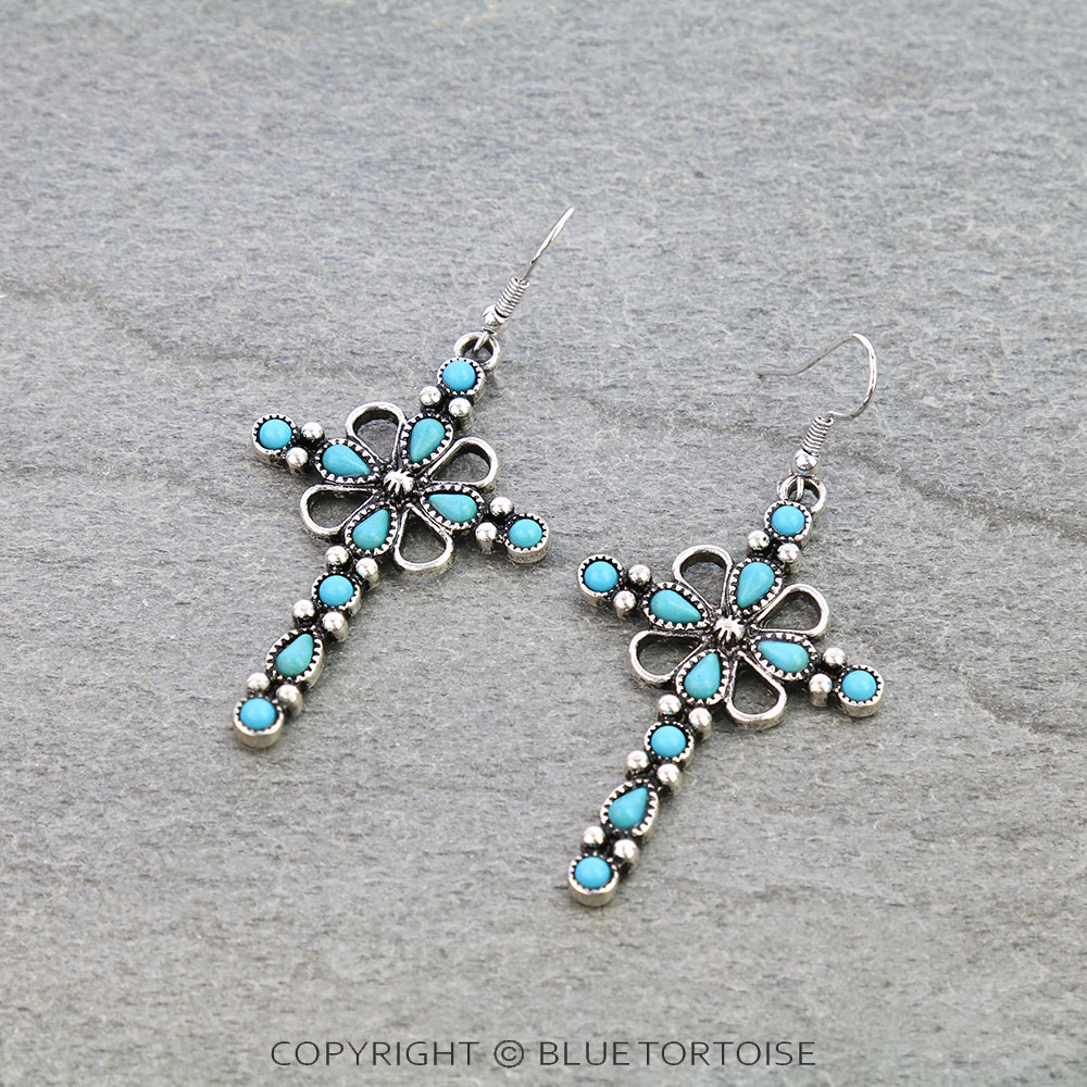 Western Cross Pendant Dangle Earrings