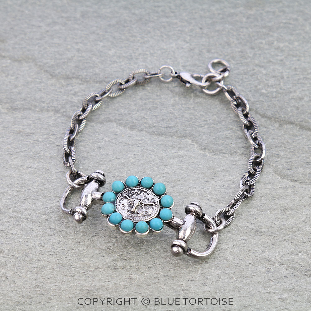 Western Steer Skull Horsebit Link Bracelet
