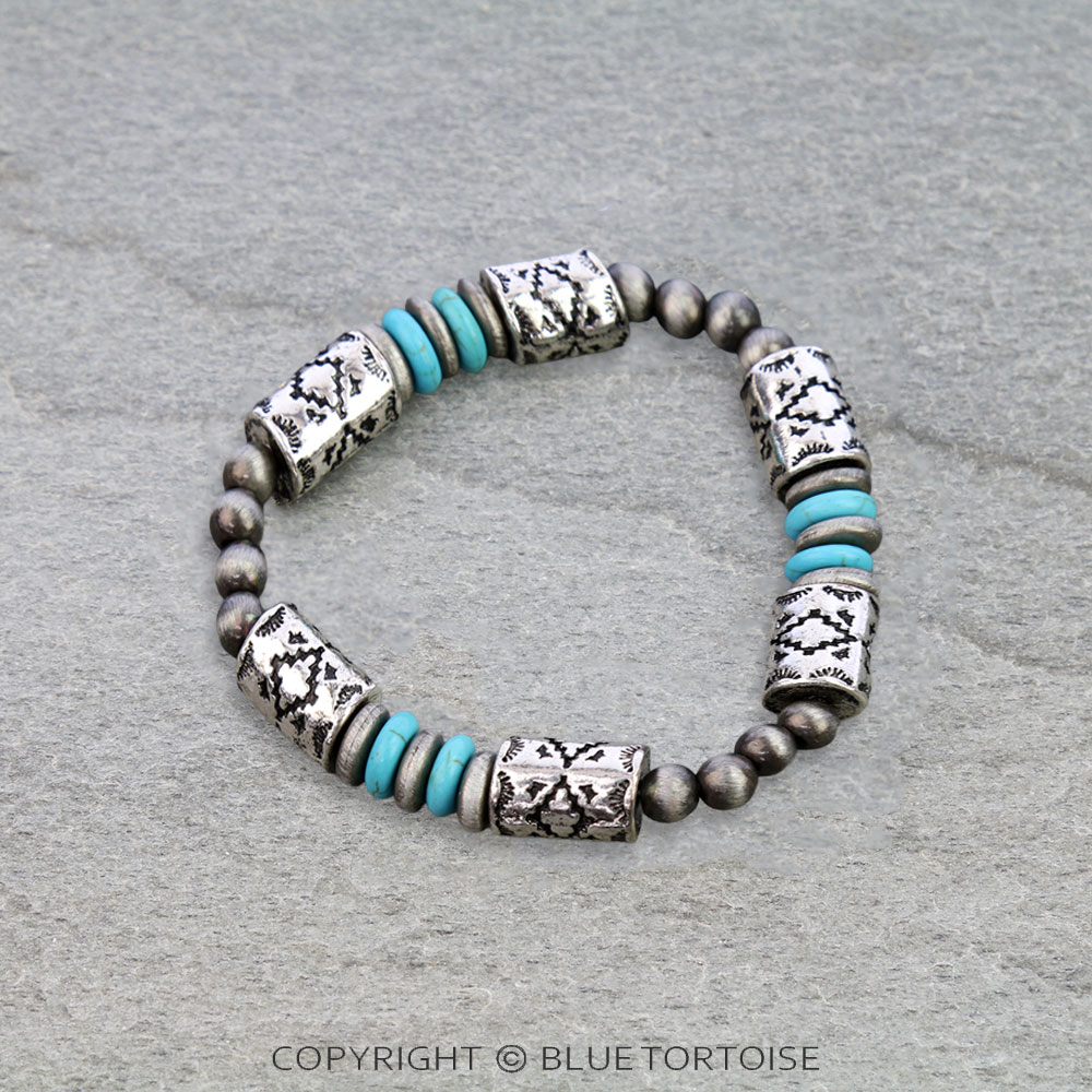 Western Navajo Style Pearl and Aztec Barrel Stretch Bracelets