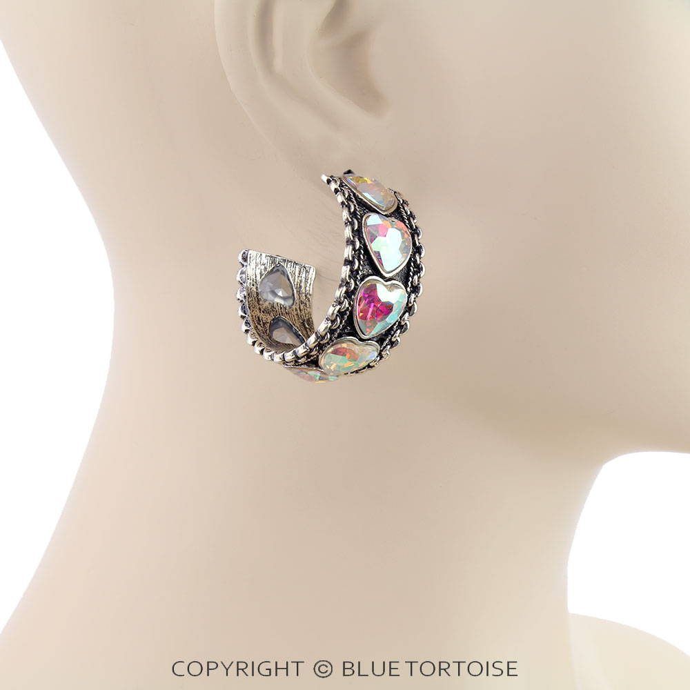 Western Chain TXR Heart Stone Hoop Earrings - Image 2