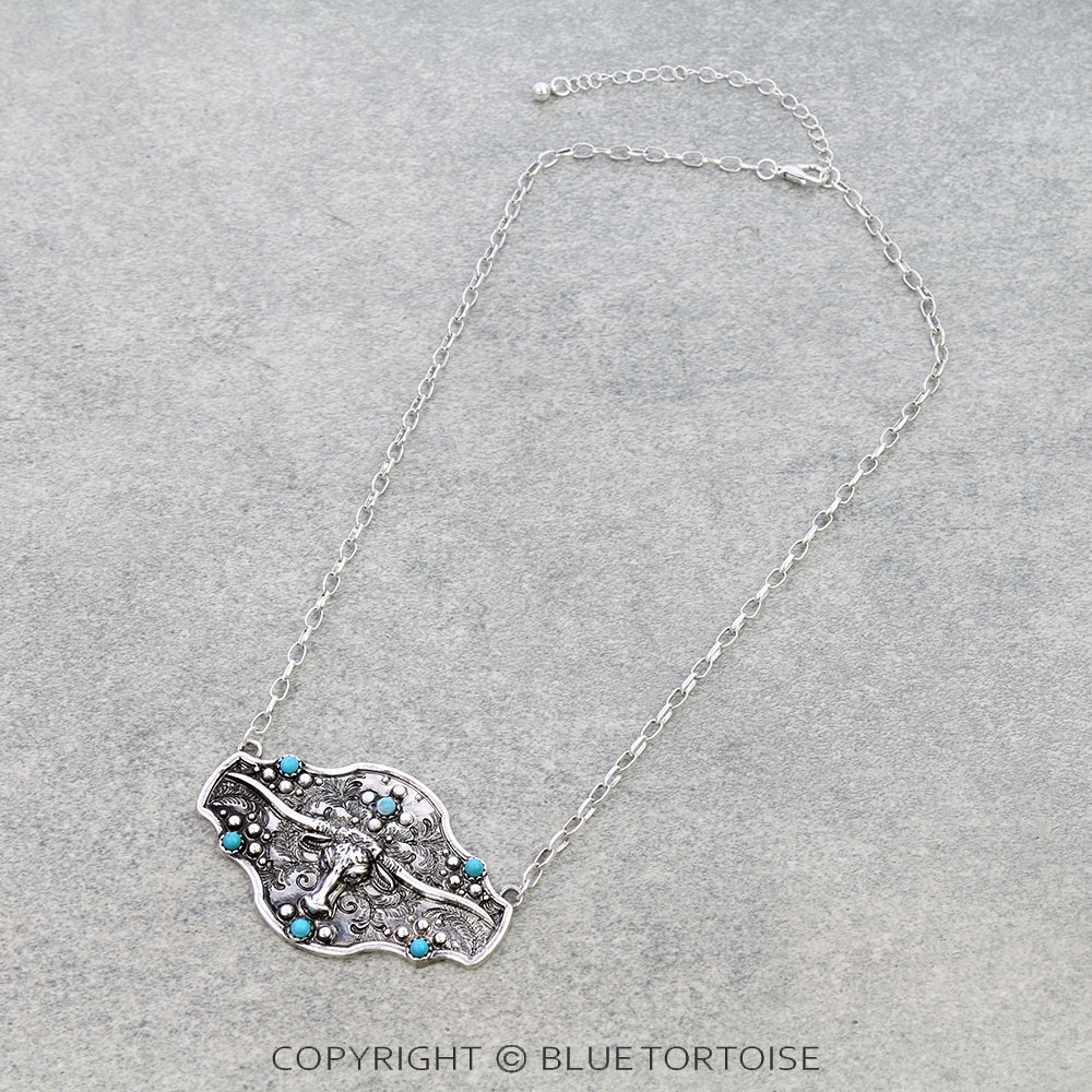 Western Steer Skull Pendant Necklace