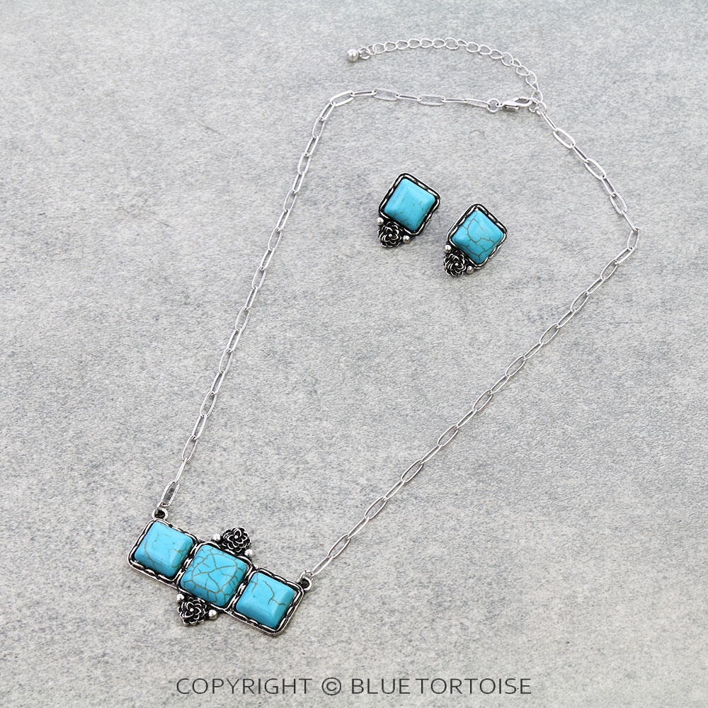 Western Rectangle Stone Necklace Set