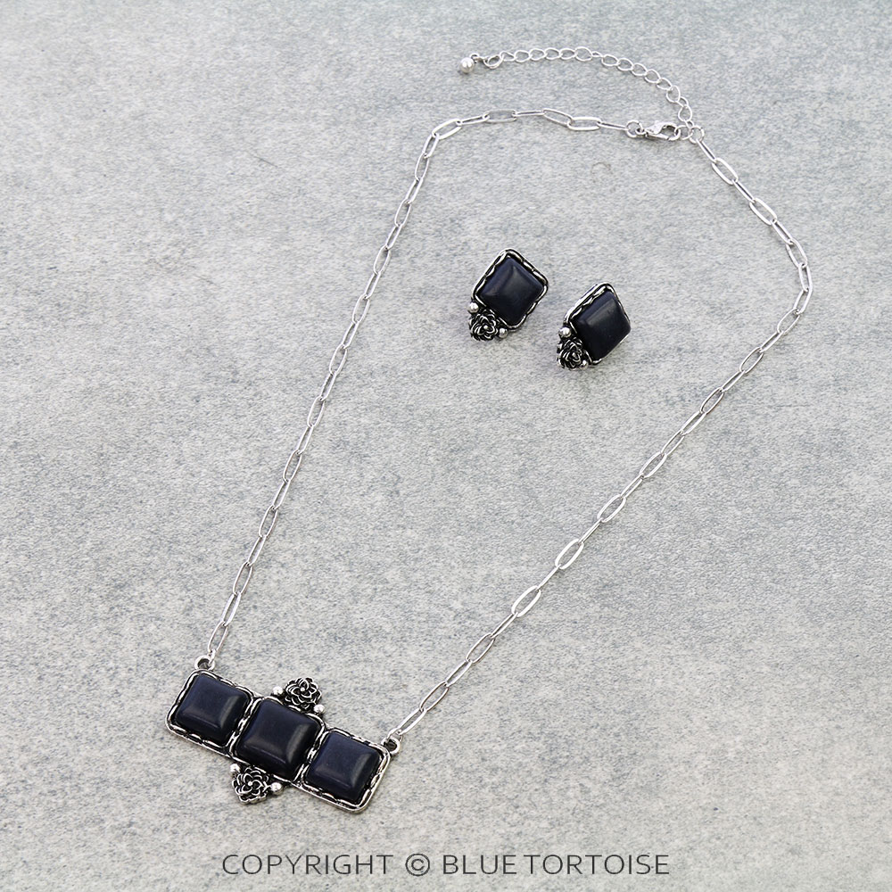 Western Rectangle Stone Necklace Set