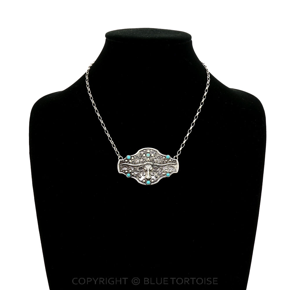 Western Steer Skull Pendant Necklace - Image 2