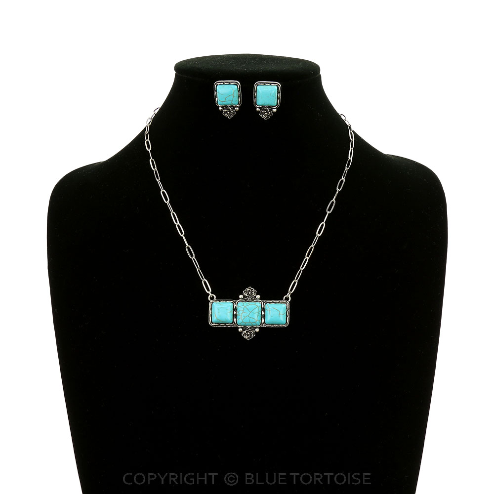 Western Rectangle Stone Necklace Set - Image 2