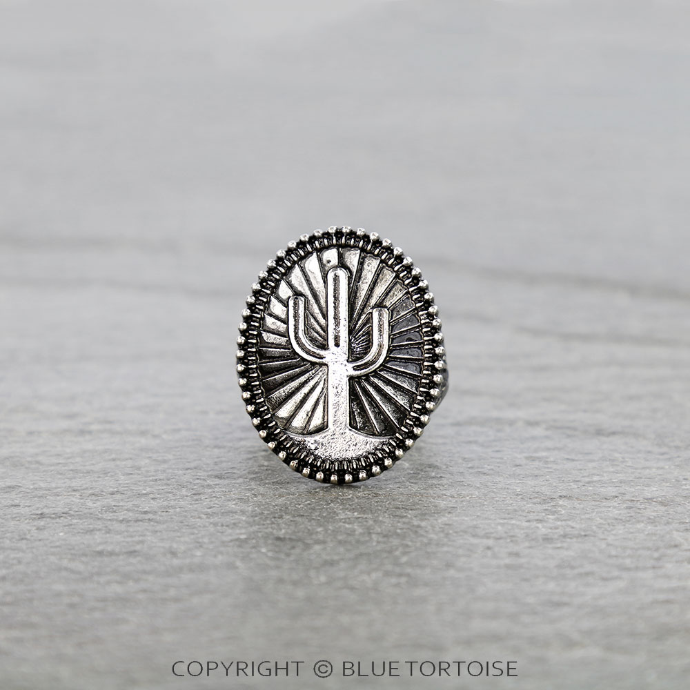 Western Cactus Engraved Stretch Ring