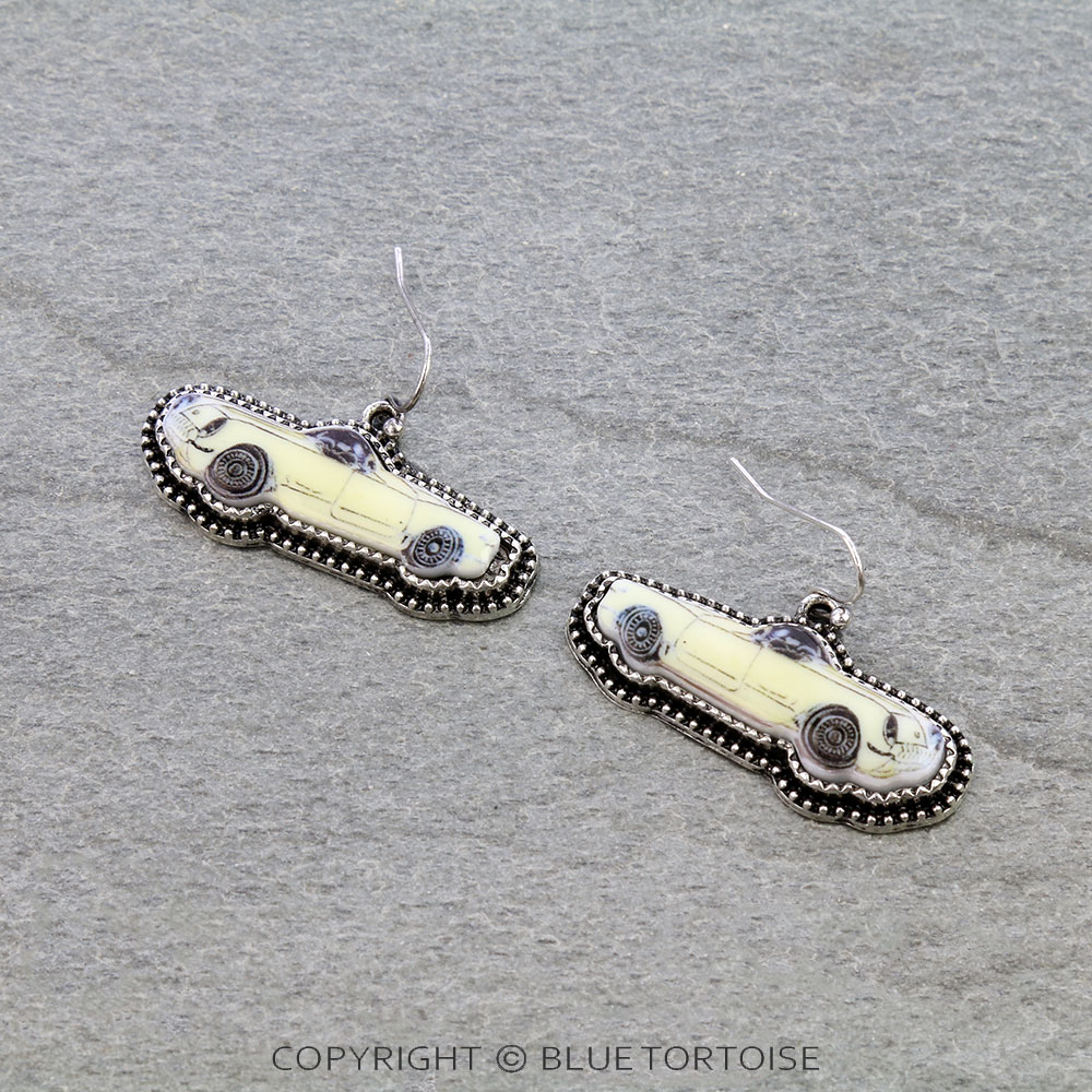 Western Antique Car Print Dangle Earrings