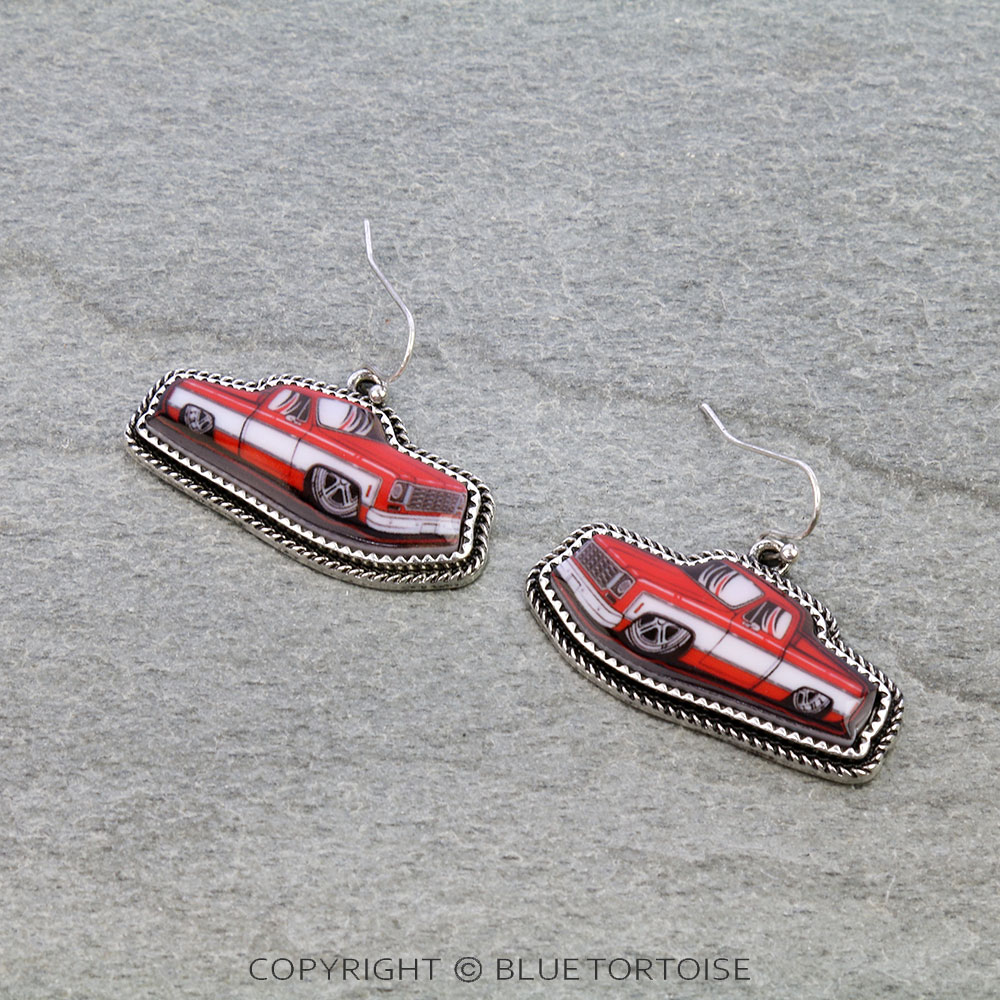 Western Antique Car Print Dangle Earrings