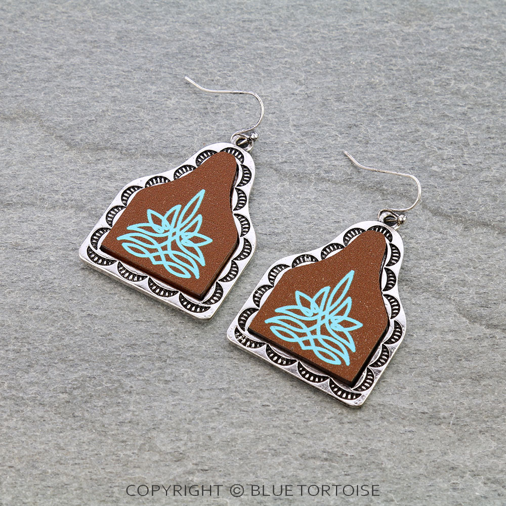 Western Boot Stitch Ear Tag Dangle Earrings