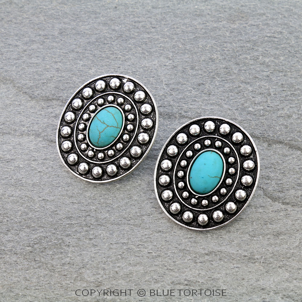 Western Bubble Concho Stone Stud Earrings