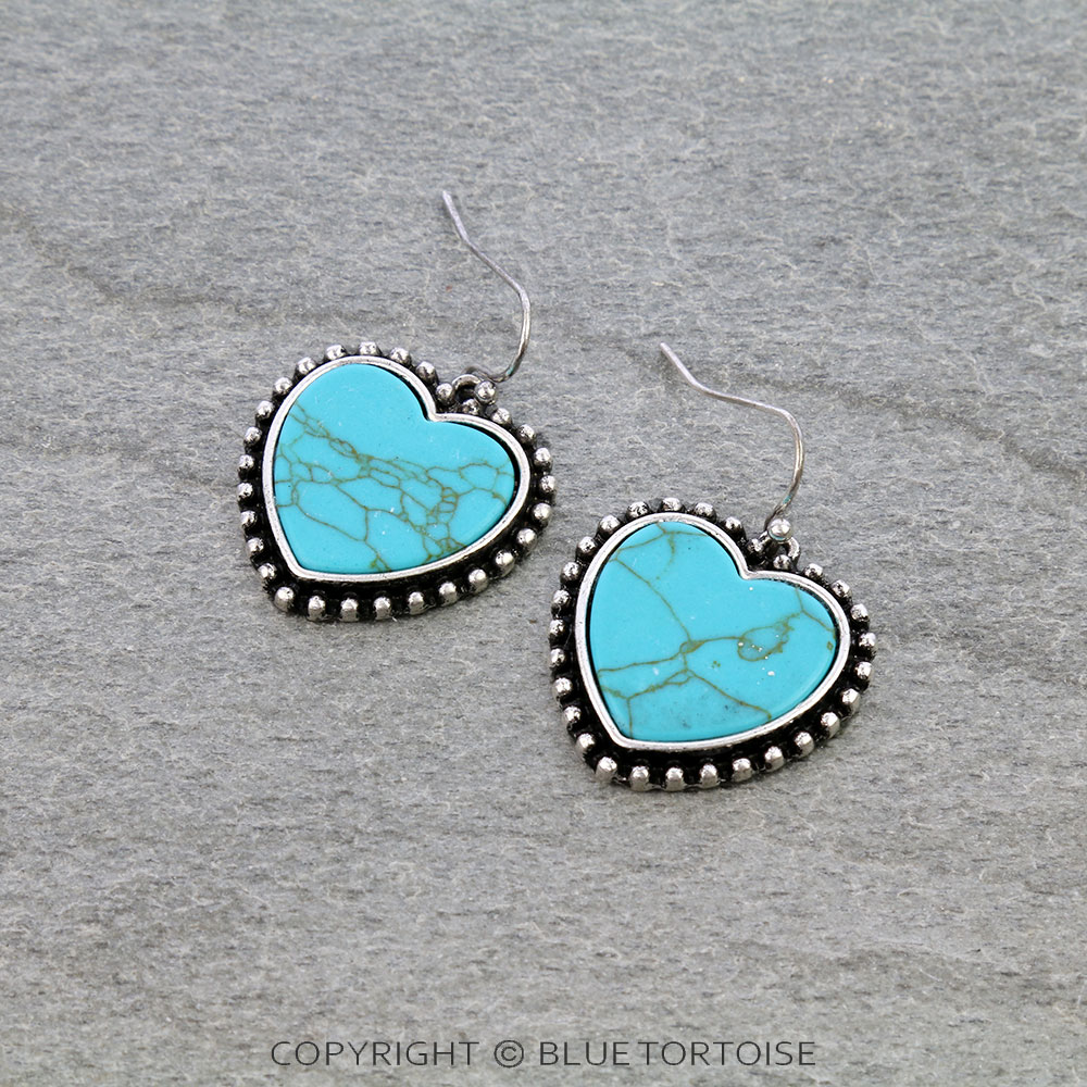Western Heart Stone Dangle Earrings